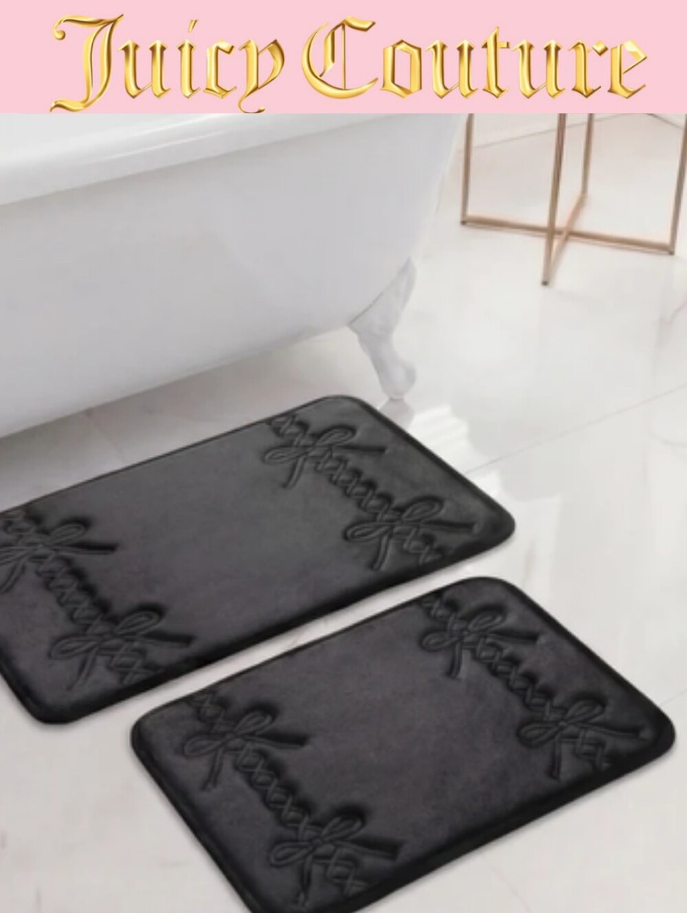 Juicy Couture Home 2-PC Set Corset Bows Embossed Quilted Memory Foam Bath Rugs